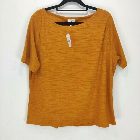 NWT J.Crew Women's Size L Crinkle Short Sleeve Crew Neck Amber Top Tee Blouse - Picture 2 of 6